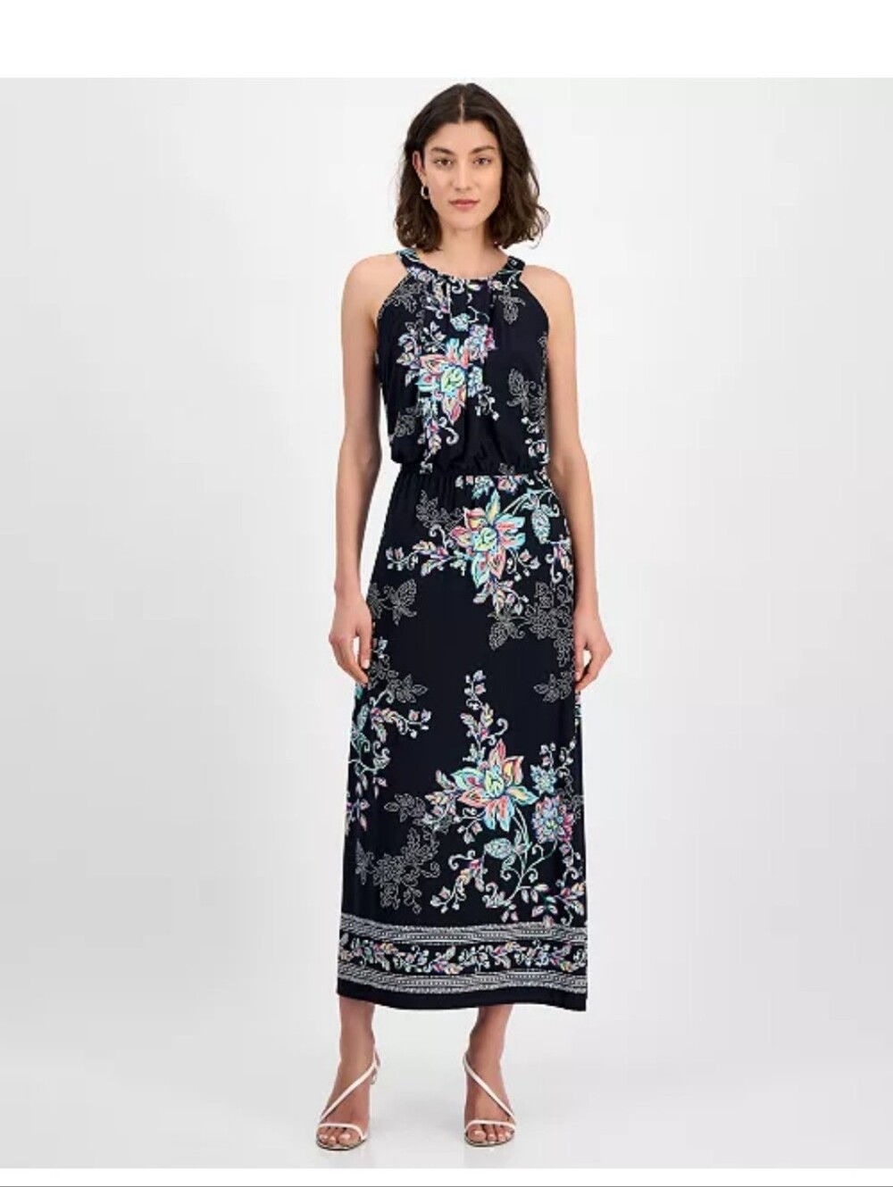 Signature by Robbie Bee NWT PS Black Floral Boho Sleeveless Maxi Dress $99